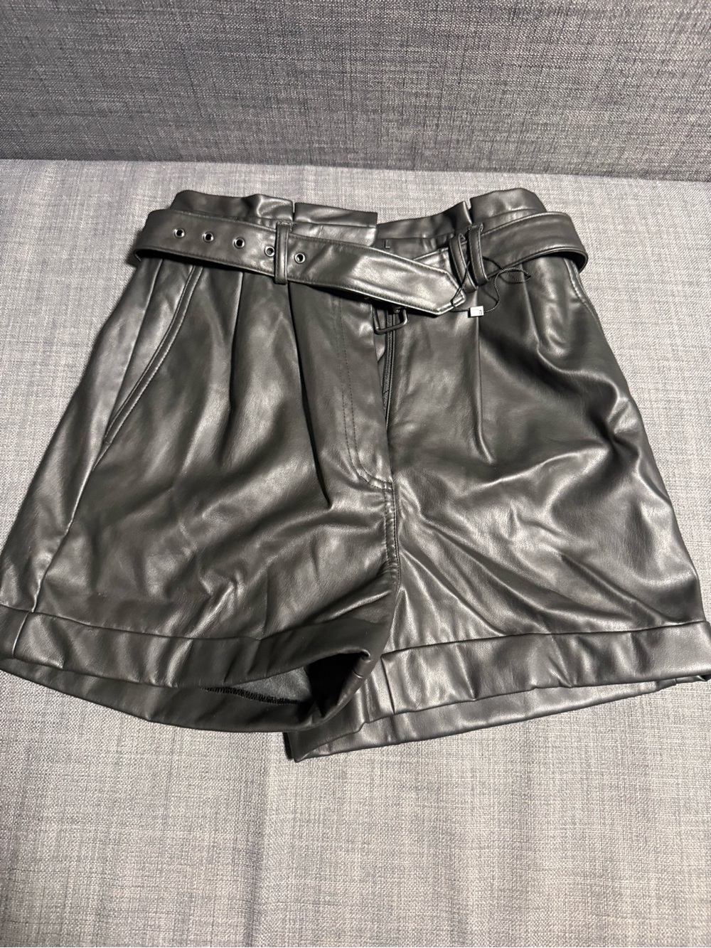 NEOT EXPRESS Women's Faux Leather High-Waist Belted Shorts - Black